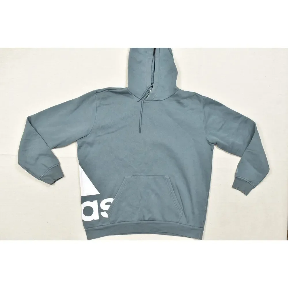 Adidas Men's Size S Blue Hooded Sweatshirt Big Logo Fleece Pullover Hoodie